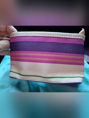 Estee Lauder Striped Pink and Purple Canvas Women’s Cosmetic Clutch